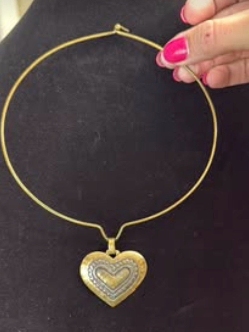 Vintage Jeep Collins Brass and Sterling Heart Choker Necklace - Picture 2 of 3